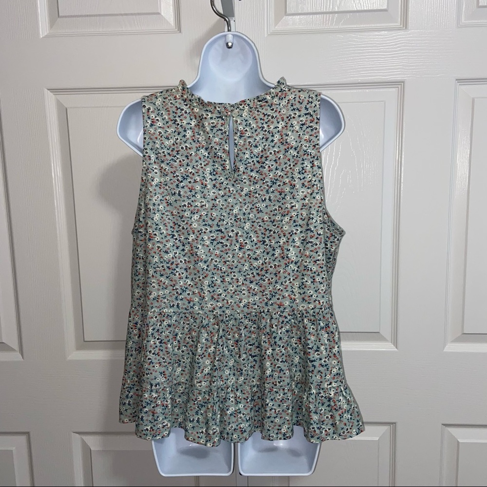 Universal Thread Green Floral Flounce Ruffle Tunic Top XL Sleeveless High Neck - Picture 8 of 12